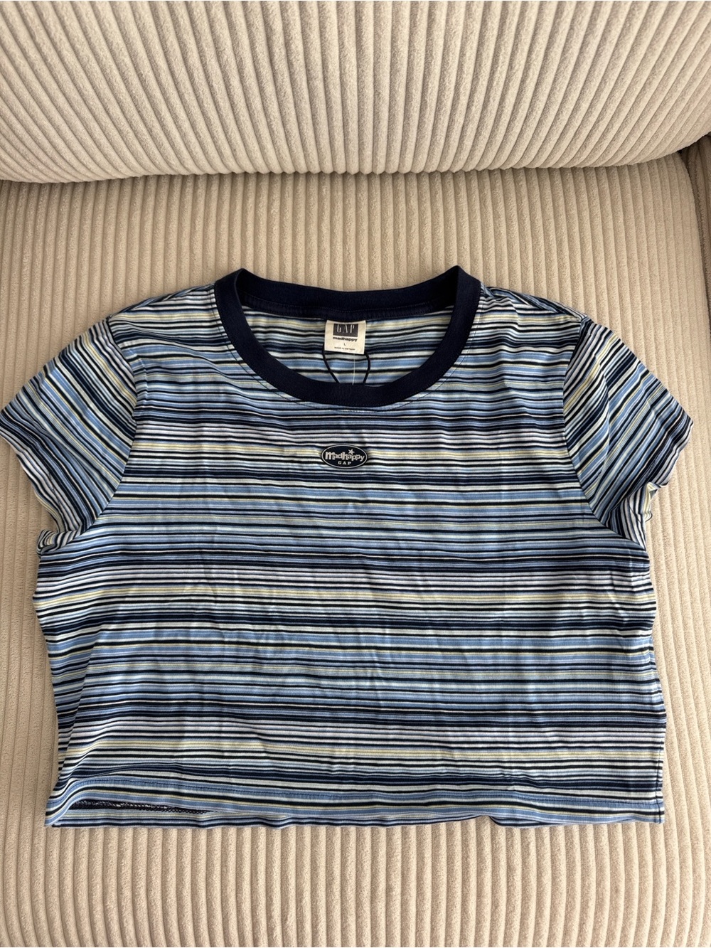 Madhappy Light and Navy Blue Striped Crew Tee